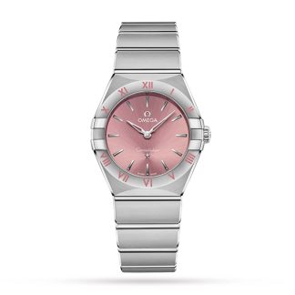 replica Omega Constellation Quartz Steel 28mm Ladies Watch Pink O13110286011001