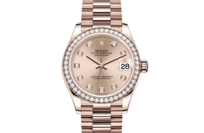 replica Rolex Datejust 31 Oyster 31 mm Everose gold and diamonds Rosé-colour dial M278285RBR-0025