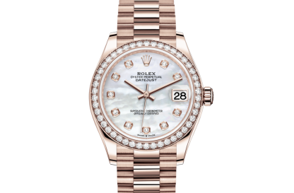 replica Rolex Datejust 31 Oyster 31 mm Everose gold and diamonds White dial M278285RBR-0005