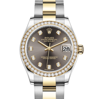 replica Rolex Datejust 31 Oyster 31 mm Oystersteel yellow gold and diamonds Dark grey dial M278383RBR-0021