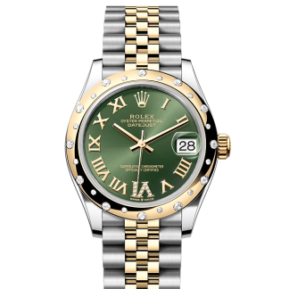 replica Rolex Datejust 31 Oyster 31 mm Oystersteel yellow gold and diamonds Olive green dial M278343RBR-0016