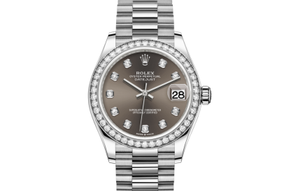 replica Rolex Datejust 31 Oyster 31 mm white gold and diamonds Dark grey dial M278289RBR-0006