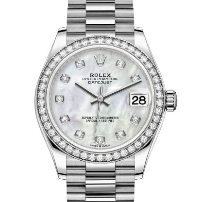 replica Rolex Datejust 31 Oyster 31 mm white gold and diamonds White dial M278289RBR-0005