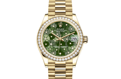 replica Rolex Datejust 31 Oyster 31 mm yellow gold and diamonds Olive green floral motif dial M278288RBR-0038