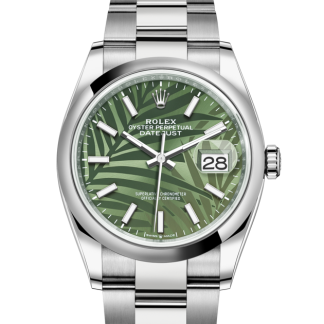replica Rolex Datejust 36 Oyster 36 mm Oystersteel Olive green palm motif dial M126200-0020