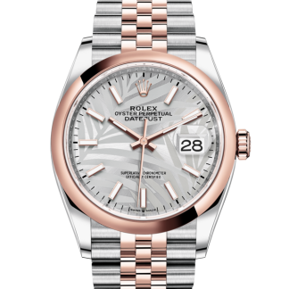 replica Rolex Datejust 36 Oyster 36 mm Oystersteel and Everose gold Silver palm motif dial M126201-0031