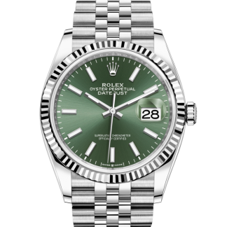 replica Rolex Datejust 36 Oyster 36 mm Oystersteel and white gold Mint green dial M126234-0051