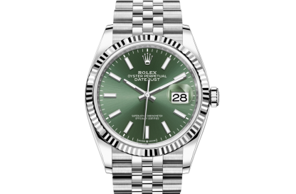 replica Rolex Datejust 36 Oyster 36 mm Oystersteel and white gold Mint green dial M126234-0051