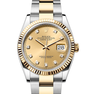 replica Rolex Datejust 36 Oyster 36 mm Oystersteel and yellow gold Champagne-colour dial M126233-0018