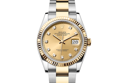 replica Rolex Datejust 36 Oyster 36 mm Oystersteel and yellow gold Champagne-colour dial M126233-0018
