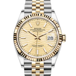 replica Rolex Datejust 36 Oyster 36 mm Oystersteel and yellow gold Golden fluted motif dial M126233-0039