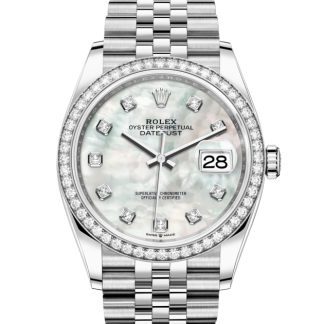 replica Rolex Datejust 36 Oyster 36 mm Oystersteel white gold and diamonds White dial M126284RBR-0011