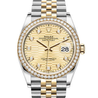 replica Rolex Datejust 36 Oyster 36 mm Oystersteel yellow gold and diamonds Golden fluted motif dial M126283RBR-0031