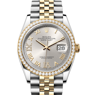 replica Rolex Datejust 36 Oyster 36 mm Oystersteel yellow gold and diamonds Silver dial M126283RBR-0017