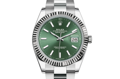 replica Rolex Datejust 41 Oyster 41 mm Oystersteel and white gold Mint green dial M126334-0027