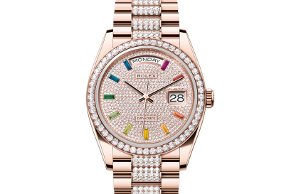 replica Rolex Day-Date 36 Oyster 36 mm Everose gold and diamonds Diamond-paved dial M128345RBR-0043