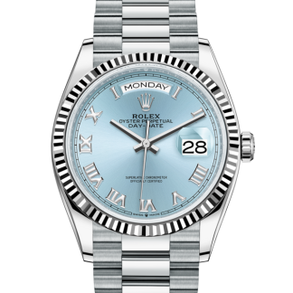 replica Rolex Day-Date 36 Oyster 36 mm platinum Ice blue dial M128236-0008