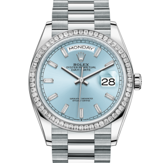 replica Rolex Day-Date 36 Oyster 36 mm platinum and diamonds Ice blue dial M128396TBR-0003