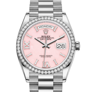 replica Rolex Day-Date 36 Oyster 36 mm white gold and diamonds Pink opal dial M128349RBR-0008