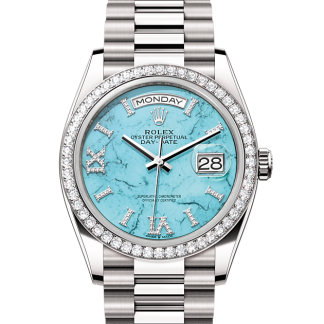 replica Rolex Day-Date 36 Oyster 36 mm white gold and diamonds Turquoise dial M128349RBR-0031