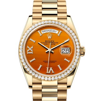 replica Rolex Day-Date 36 Oyster 36 mm yellow gold and diamonds Carnelian dial M128348RBR-0049