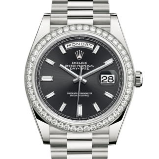 replica Rolex Day-Date 40 Oyster 40 mm white gold and diamonds Bright black dial M228349RBR-0003