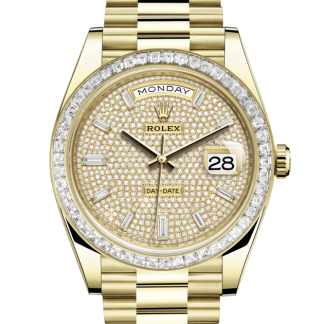 replica Rolex Day-Date 40 Oyster 40 mm yellow gold and diamonds Diamond-paved dial M228398TBR-0036