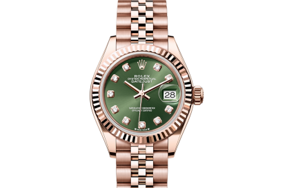 replica Rolex Lady-Datejust Oyster 28 mm Everose gold Olive green dial M279175-0013