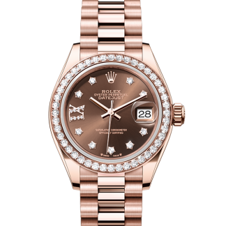 replica Rolex Lady-Datejust Oyster 28 mm Everose gold and diamonds Chocolate dial M279135RBR-0001