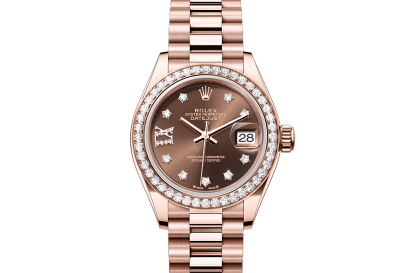 replica Rolex Lady-Datejust Oyster 28 mm Everose gold and diamonds Chocolate dial M279135RBR-0001