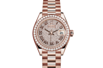 replica Rolex Lady-Datejust Oyster 28 mm Everose gold and diamonds Diamond-paved dial M279135RBR-0021