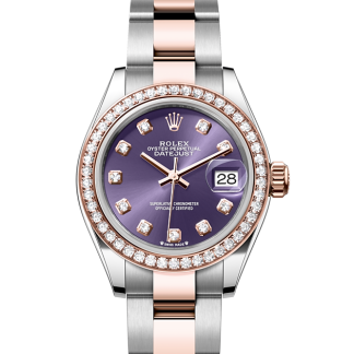 replica Rolex Lady-Datejust Oyster 28 mm Oystersteel Everose gold and diamonds Aubergine dial M279381RBR-0016