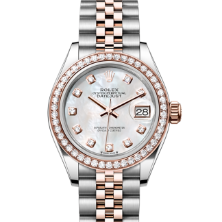 replica Rolex Lady-Datejust Oyster 28 mm Oystersteel Everose gold and diamonds White dial M279381RBR-0013
