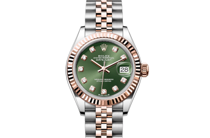 replica Rolex Lady-Datejust Oyster 28 mm Oystersteel and Everose gold Olive green dial M279171-0007