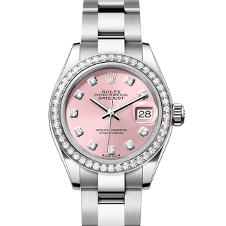 replica Rolex Lady-Datejust Oyster 28 mm Oystersteel white gold and diamonds Pink dial M279384RBR-0004