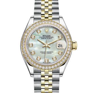 replica Rolex Lady-Datejust Oyster 28 mm Oystersteel yellow gold and diamonds White dial M279383RBR-0019