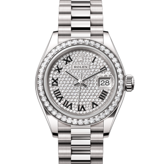 replica Rolex Lady-Datejust Oyster 28 mm white gold and diamonds Diamond-paved dial M279139RBR-0014