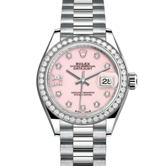 replica Rolex Lady-Datejust Oyster 28 mm white gold and diamonds Pink opal dial M279139RBR-0002