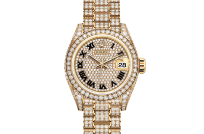replica Rolex Lady-Datejust Oyster 28 mm yellow gold and diamonds Diamond-paved dial M279458RBR-0001