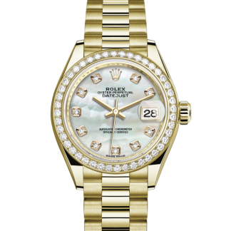 replica Rolex Lady-Datejust Oyster 28 mm yellow gold and diamonds White dial M279138RBR-0015