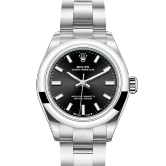 replica Rolex Oyster Perpetual 28 Oyster 28 mm Oystersteel Bright black dial M276200-0002