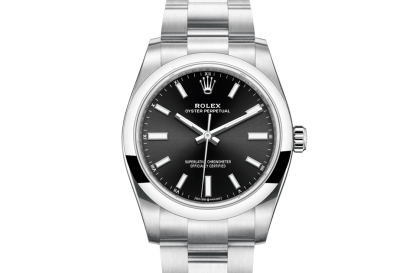 replica Rolex Oyster Perpetual 34 Oyster 34 mm Oystersteel Bright black dial M124200-0002