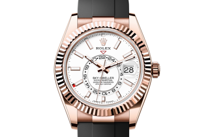 replica Rolex Sky-Dweller Oyster 42 mm Everose gold Intense white dial M336235-0003