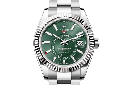 replica Rolex Sky-Dweller Oyster 42 mm Oystersteel and white gold Mint green dial M336934-0001