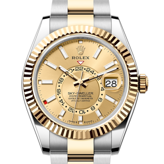 replica Rolex Sky-Dweller Oyster 42 mm Oystersteel and yellow gold Champagne-colour dial M336933-0001