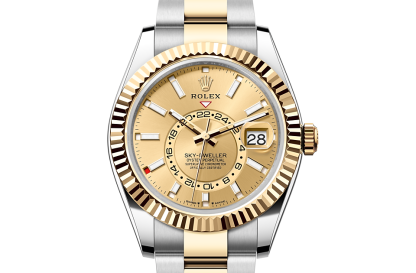 replica Rolex Sky-Dweller Oyster 42 mm Oystersteel and yellow gold Champagne-colour dial M336933-0001