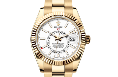 replica Rolex Sky-Dweller Oyster 42 mm yellow gold Intense white dial M336938-0003
