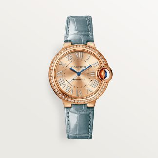 replica cartier Ballon Bleu de Cartier watch 33 mm 18K rose gold diamonds leather CRWJBB0076