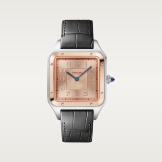 replica cartier Santos-Dumont watch Extra-large model 18K rose gold steel leather CRW2SA0025
