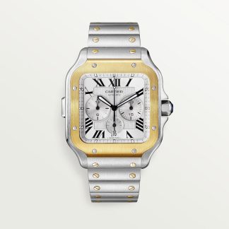 replica cartier Santos de Cartier Chronograph watch Extra-large model yellow gold steel - CRW2SA0008